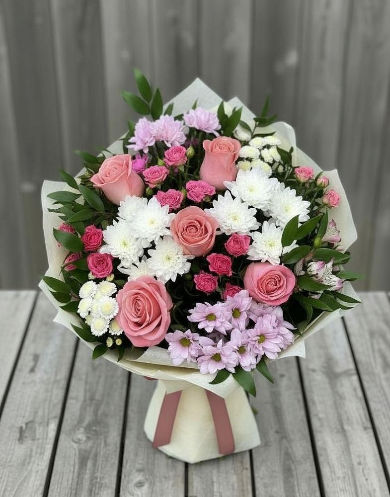 Букет цветов из: Альстромерии, Гвоздики, Розы и Хризантемы в Костенках