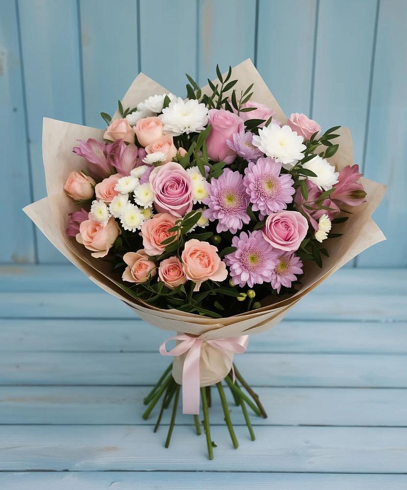 Букет цветов из: Хризантемы, Розы и Альстромерии в Костенках