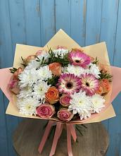 Букет цветов из:  Розы, Герберы и Хризантемы #REPLACE_PRED# Костенках
