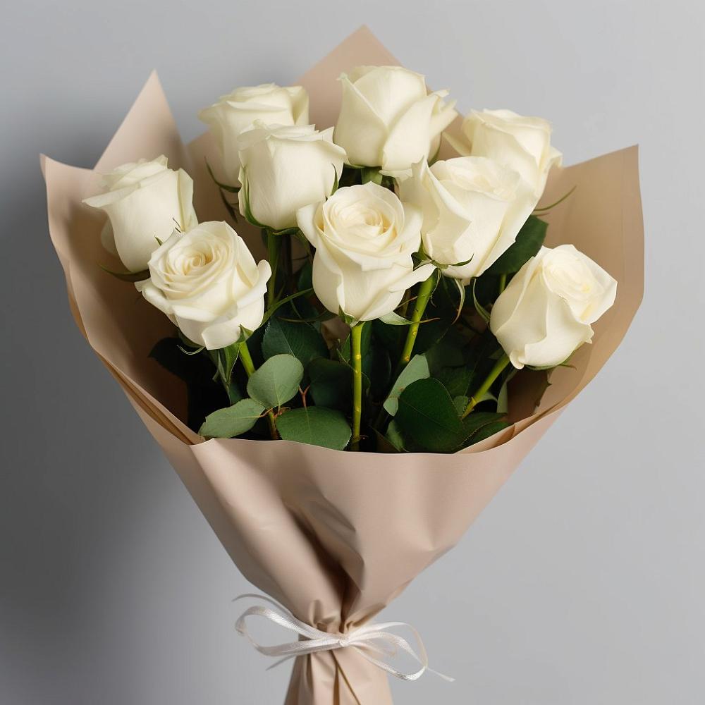 Букет 9 Белых роз Эдлесс Лав в Костенках