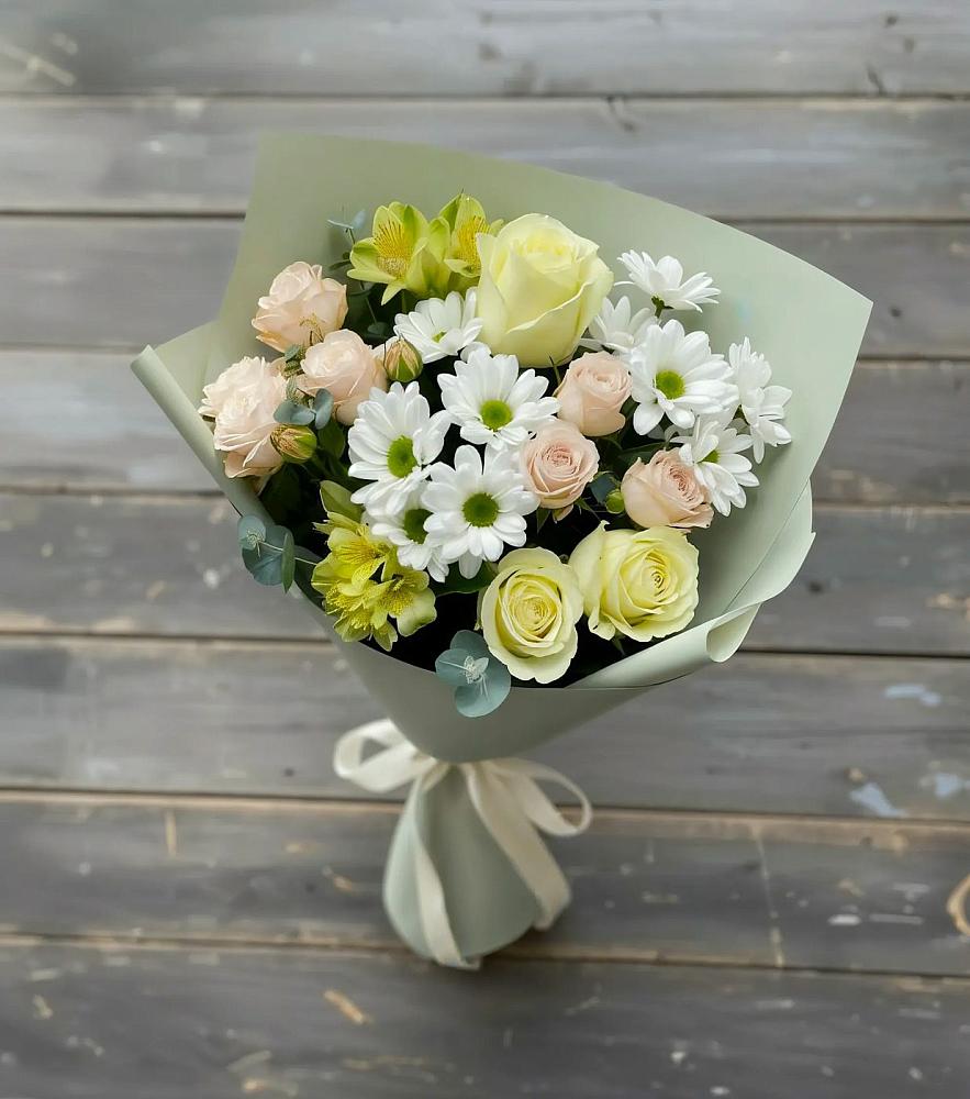 Букет цветов из: Альстромерии, Розы и Хризантемы в Костенках