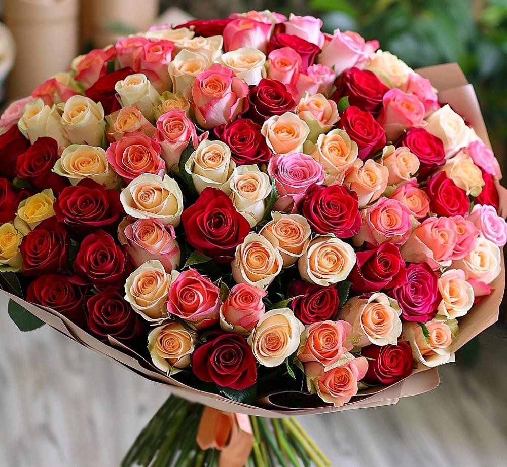 Букет 101 Разноцветная роза в Костенках