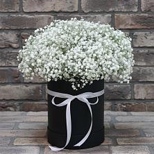 Цветочная композиция из Гипсофила в шляпной коробке в Костенках
