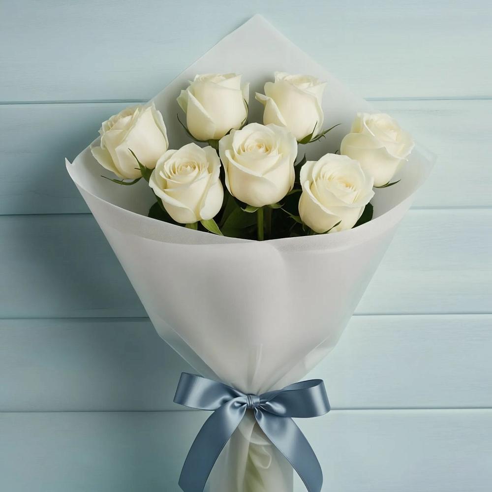 Букет 7 Белых роз Эдлесс Лав в Костенках